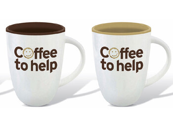 CoffeeToHelp, Tassen, Kaffeeheferl, Kaffeetassen mit Coffee To Help Logo und weißem Hintergrund