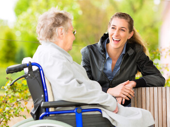 woman visiting her grandmother
