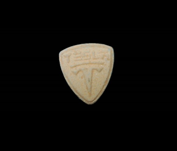 Dieses Bild zeigt eine orange Pille (Logo Tesla).