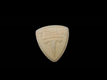 Dieses Bild zeigt eine orange Pille (Logo Tesla).